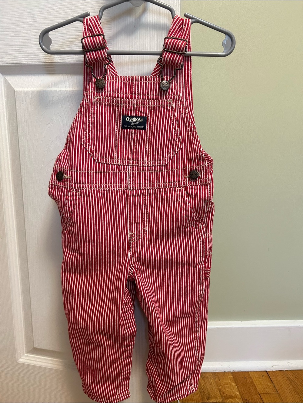 Red and White Striped OshKosh B’gosh Overalls Toddler 18 months